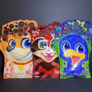 Lot of 3 Zing Dog, Raccoon & Peacock Wave & Play Glove A Bubbles